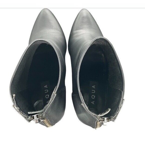 Aqua Dante Boots Black 7.5 Leather Almond Toe Ankle Fashion Fall Block Heel EUC - Picture 4 of 10